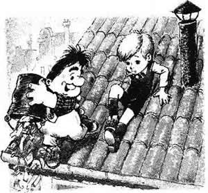 малыш и карлсон выбрасывает мусор из ведра с крыши