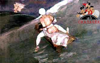 Синдбад-мореход плывет на деревянном корыте