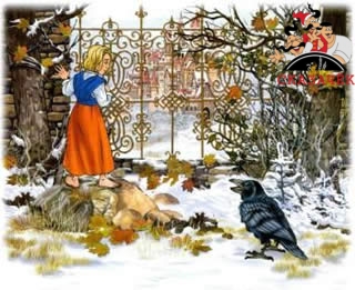 Герда и ворон у ограды дворца